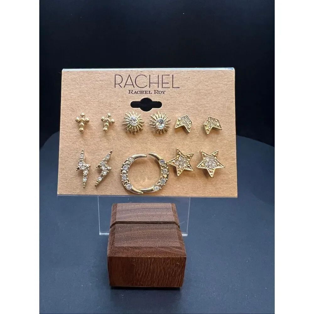 RACHEL Rachel Roy Gold Tone Rhinestone Celestial Stud Earring Set
